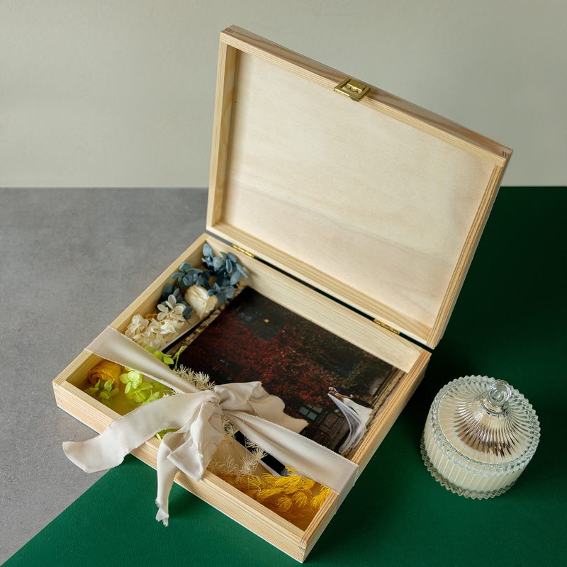 Creative Deco Wooden Storage Box Unpainted Plain | 11.41 x 9.84 x 2.55 in | Golden Latch & Lid | Perfect for Storing Valuables & Small Items in The Office or Bedroom | Keepsake Memory Trinket Chest - Image 5